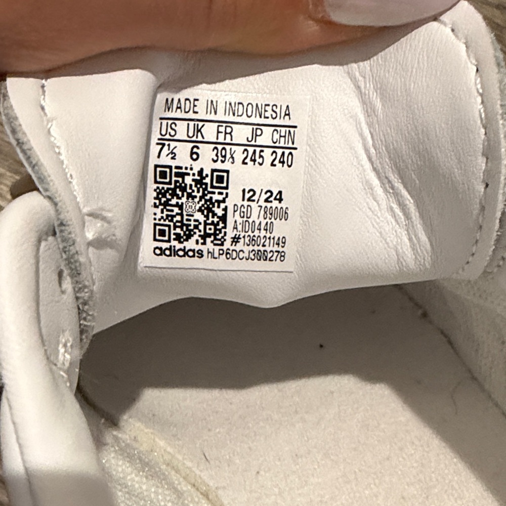 Women’s adidas White Leather Sneakers with Green Stripes and Gum Sole - Picture 2 of 11